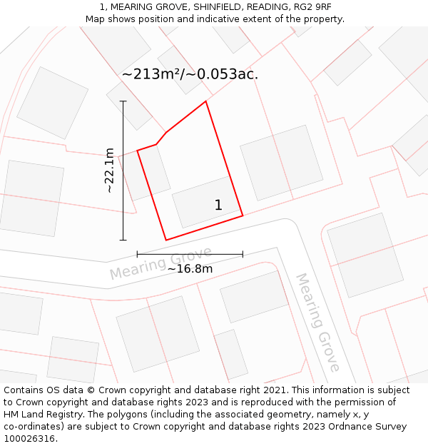 1, MEARING GROVE, SHINFIELD, READING, RG2 9RF: Plot and title map