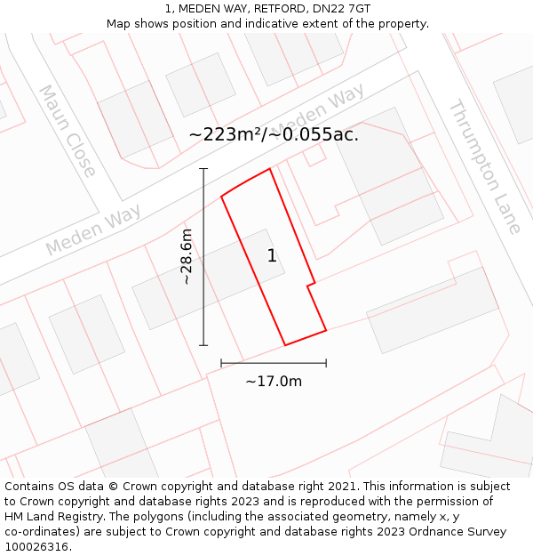 1, MEDEN WAY, RETFORD, DN22 7GT: Plot and title map