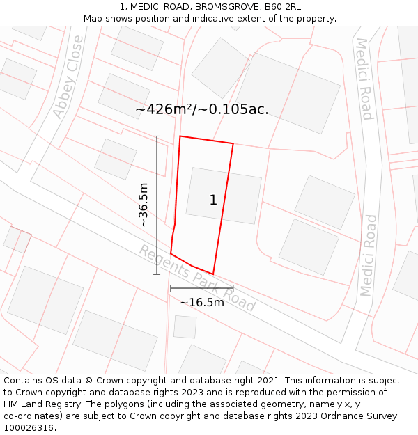 1, MEDICI ROAD, BROMSGROVE, B60 2RL: Plot and title map