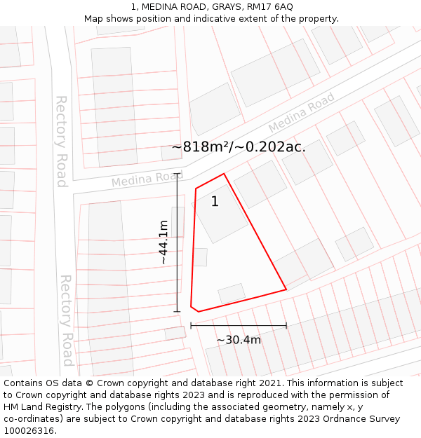 1, MEDINA ROAD, GRAYS, RM17 6AQ: Plot and title map
