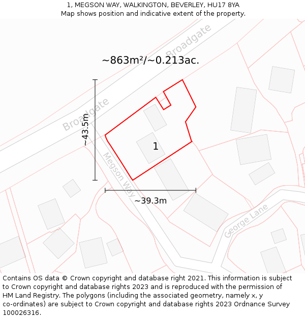 1, MEGSON WAY, WALKINGTON, BEVERLEY, HU17 8YA: Plot and title map