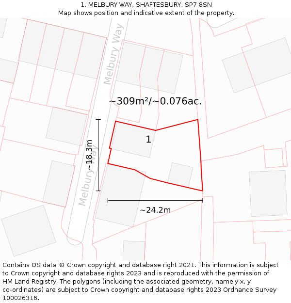 1, MELBURY WAY, SHAFTESBURY, SP7 8SN: Plot and title map