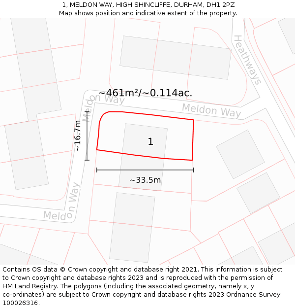 1, MELDON WAY, HIGH SHINCLIFFE, DURHAM, DH1 2PZ: Plot and title map