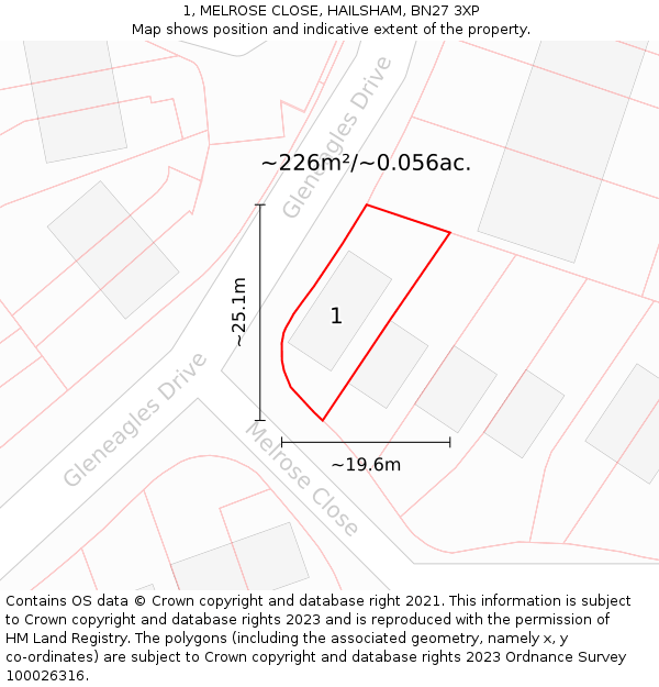 1, MELROSE CLOSE, HAILSHAM, BN27 3XP: Plot and title map