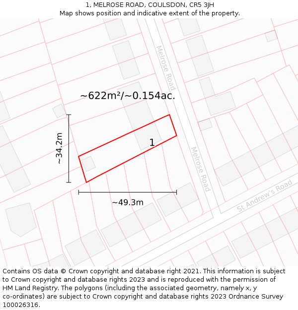 1, MELROSE ROAD, COULSDON, CR5 3JH: Plot and title map