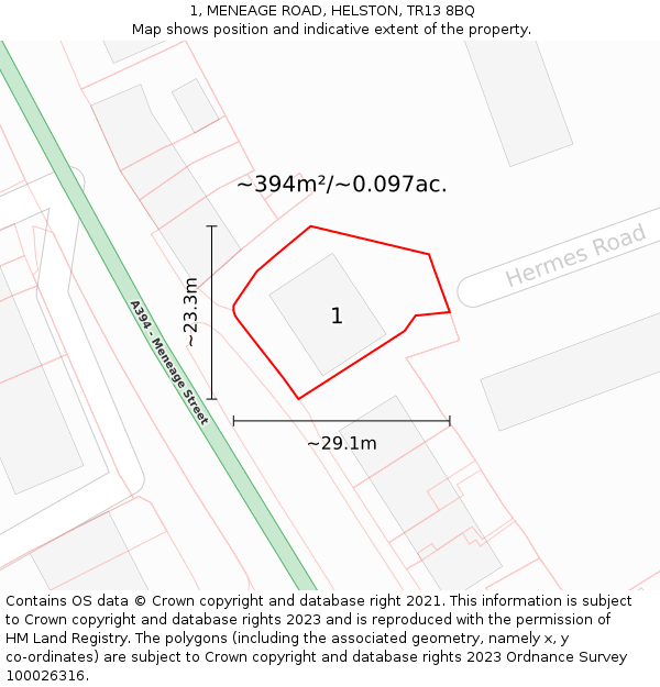 1, MENEAGE ROAD, HELSTON, TR13 8BQ: Plot and title map