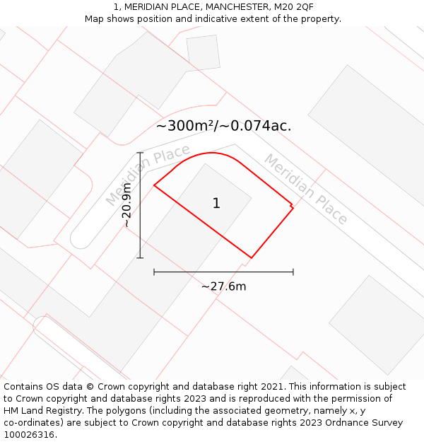 1, MERIDIAN PLACE, MANCHESTER, M20 2QF: Plot and title map