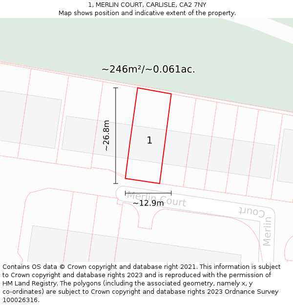 1, MERLIN COURT, CARLISLE, CA2 7NY: Plot and title map