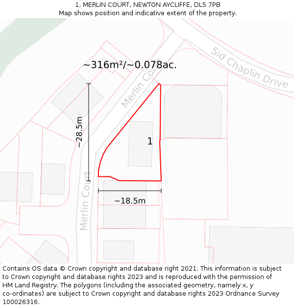 1, MERLIN COURT, NEWTON AYCLIFFE, DL5 7PB: Plot and title map