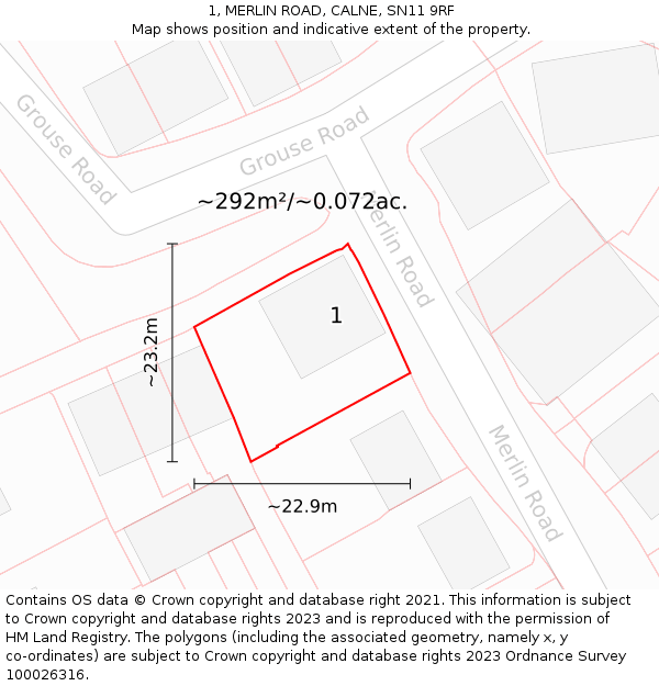 1, MERLIN ROAD, CALNE, SN11 9RF: Plot and title map