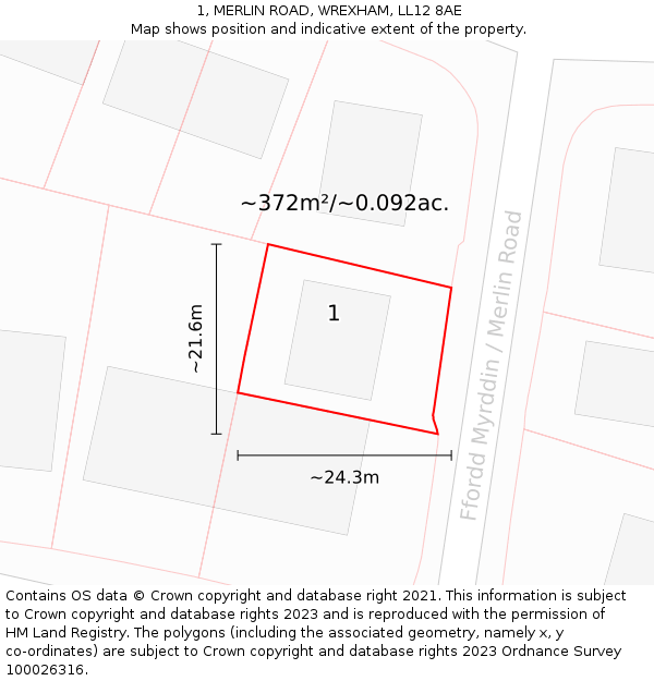 1, MERLIN ROAD, WREXHAM, LL12 8AE: Plot and title map