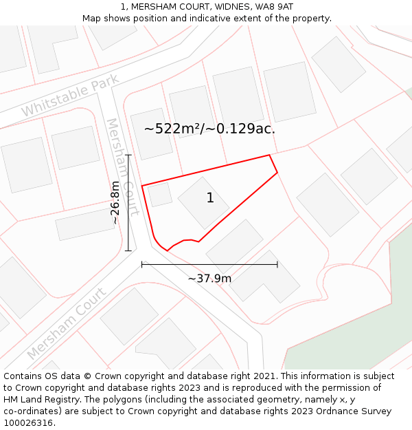 1, MERSHAM COURT, WIDNES, WA8 9AT: Plot and title map