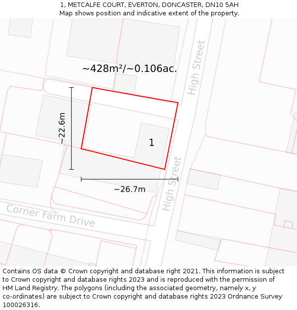 1, METCALFE COURT, EVERTON, DONCASTER, DN10 5AH: Plot and title map