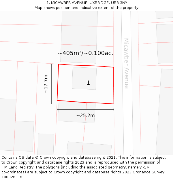 1, MICAWBER AVENUE, UXBRIDGE, UB8 3NY: Plot and title map