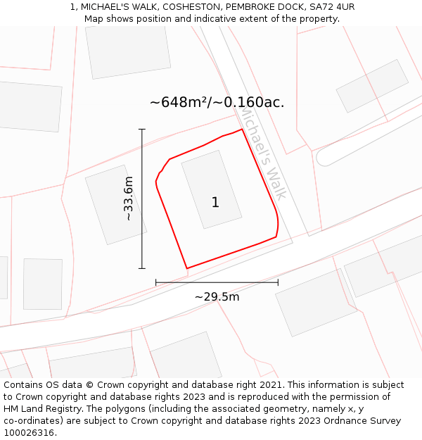 1, MICHAEL'S WALK, COSHESTON, PEMBROKE DOCK, SA72 4UR: Plot and title map