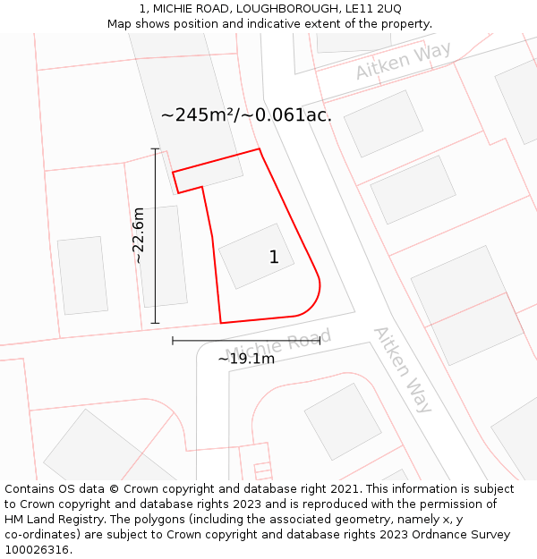 1, MICHIE ROAD, LOUGHBOROUGH, LE11 2UQ: Plot and title map