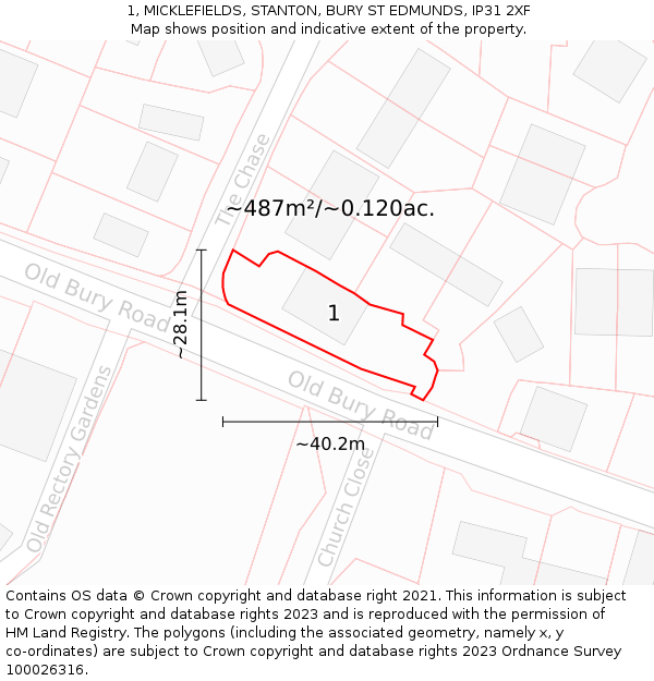 1, MICKLEFIELDS, STANTON, BURY ST EDMUNDS, IP31 2XF: Plot and title map