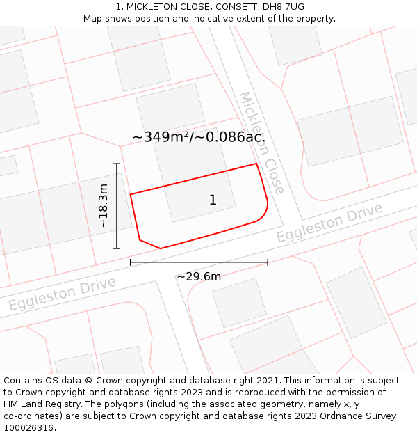 1, MICKLETON CLOSE, CONSETT, DH8 7UG: Plot and title map