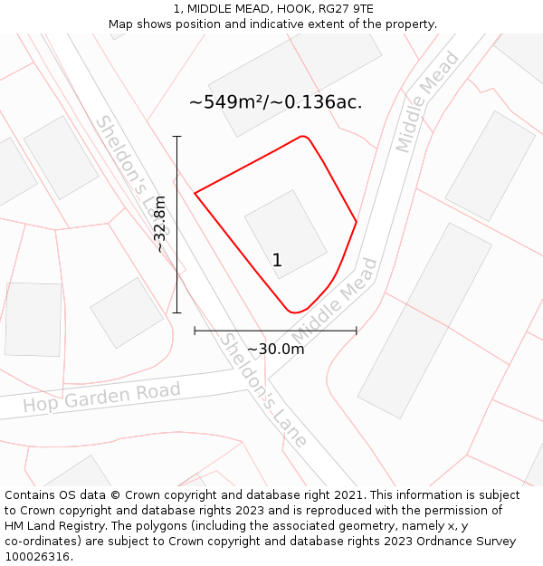 1, MIDDLE MEAD, HOOK, RG27 9TE: Plot and title map