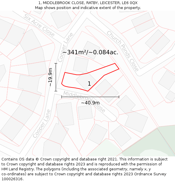 1, MIDDLEBROOK CLOSE, RATBY, LEICESTER, LE6 0QX: Plot and title map