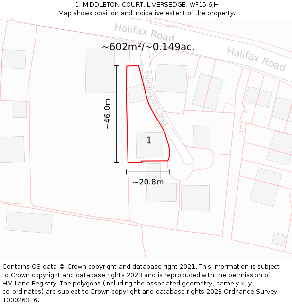 1, MIDDLETON COURT, LIVERSEDGE, WF15 6JH: Plot and title map