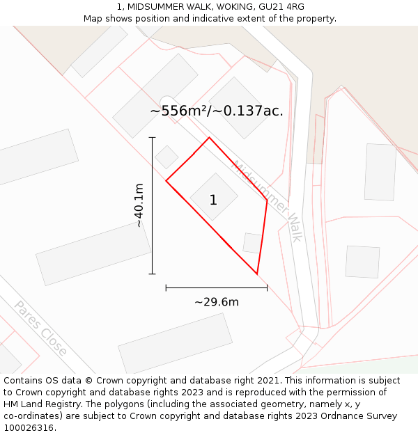 1, MIDSUMMER WALK, WOKING, GU21 4RG: Plot and title map