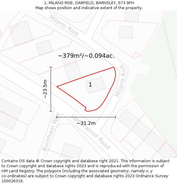 1, MILANO RISE, DARFIELD, BARNSLEY, S73 9PH: Plot and title map