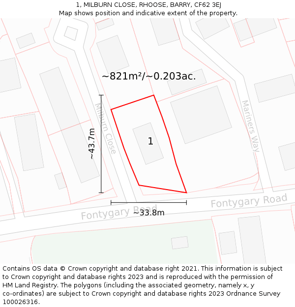 1, MILBURN CLOSE, RHOOSE, BARRY, CF62 3EJ: Plot and title map