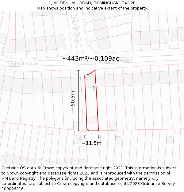 1, MILDENHALL ROAD, BIRMINGHAM, B42 2PJ: Plot and title map