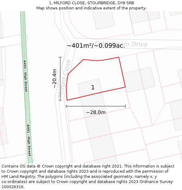 1, MILFORD CLOSE, STOURBRIDGE, DY8 5RB: Plot and title map