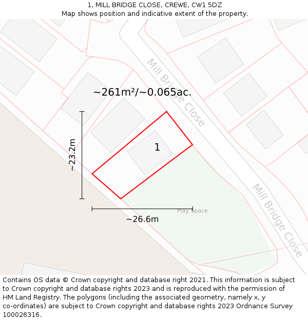 1, MILL BRIDGE CLOSE, CREWE, CW1 5DZ: Plot and title map