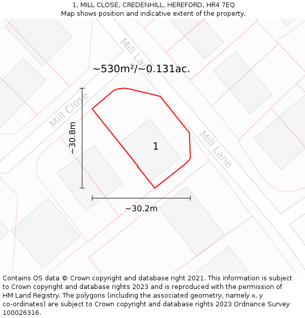 1, MILL CLOSE, CREDENHILL, HEREFORD, HR4 7EQ: Plot and title map