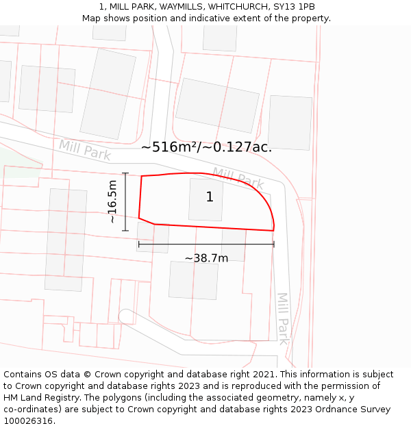 1, MILL PARK, WAYMILLS, WHITCHURCH, SY13 1PB: Plot and title map