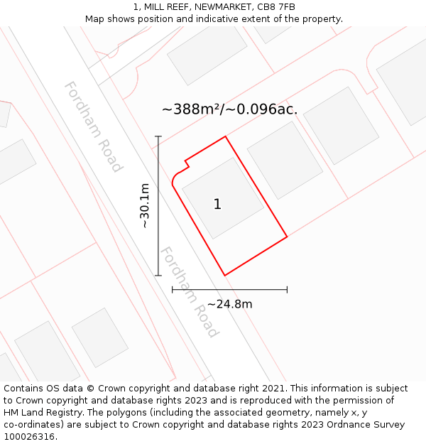 1, MILL REEF, NEWMARKET, CB8 7FB: Plot and title map