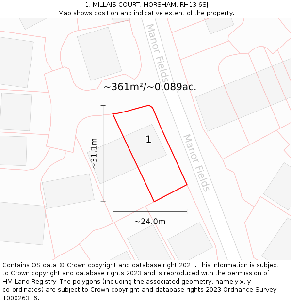 1, MILLAIS COURT, HORSHAM, RH13 6SJ: Plot and title map