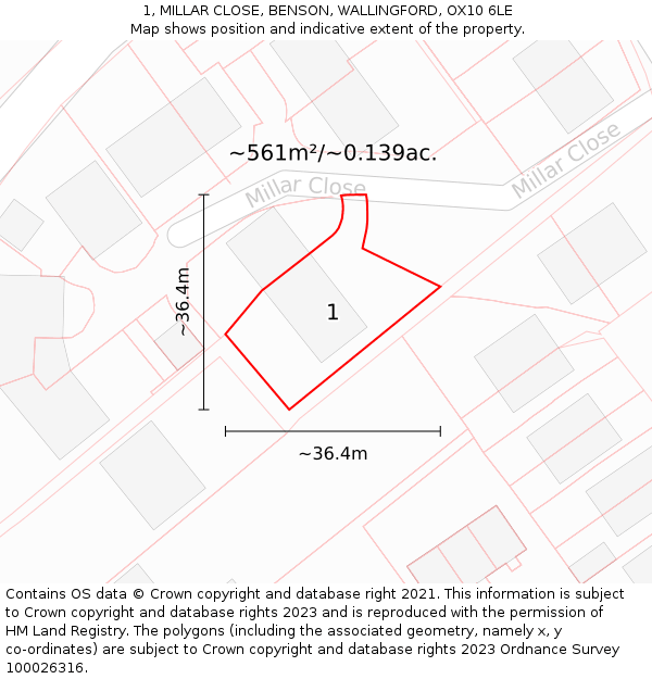 1, MILLAR CLOSE, BENSON, WALLINGFORD, OX10 6LE: Plot and title map