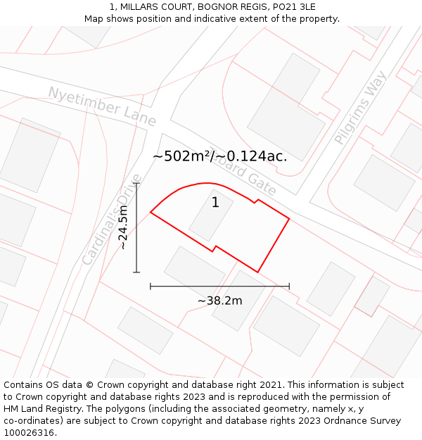 1, MILLARS COURT, BOGNOR REGIS, PO21 3LE: Plot and title map