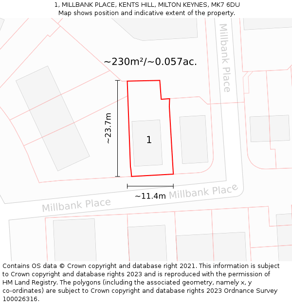 1, MILLBANK PLACE, KENTS HILL, MILTON KEYNES, MK7 6DU: Plot and title map