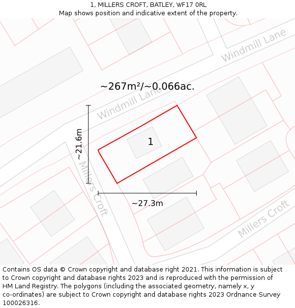 1, MILLERS CROFT, BATLEY, WF17 0RL: Plot and title map