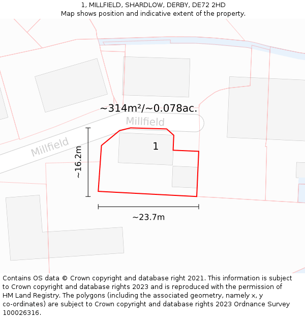 1, MILLFIELD, SHARDLOW, DERBY, DE72 2HD: Plot and title map