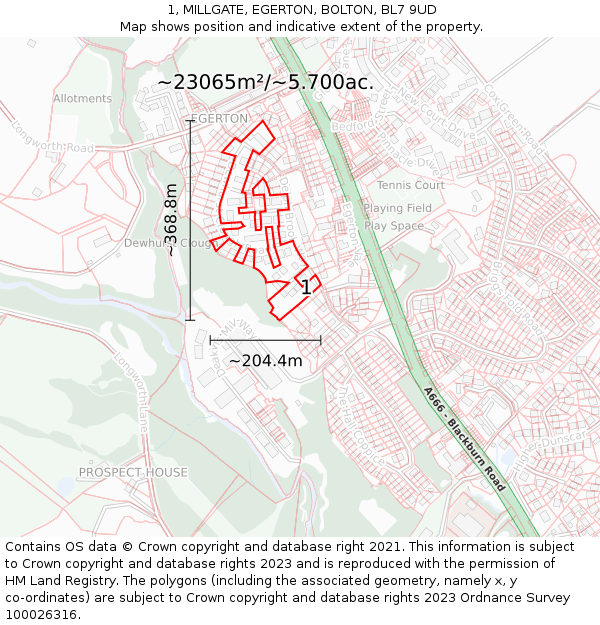 1, MILLGATE, EGERTON, BOLTON, BL7 9UD: Plot and title map