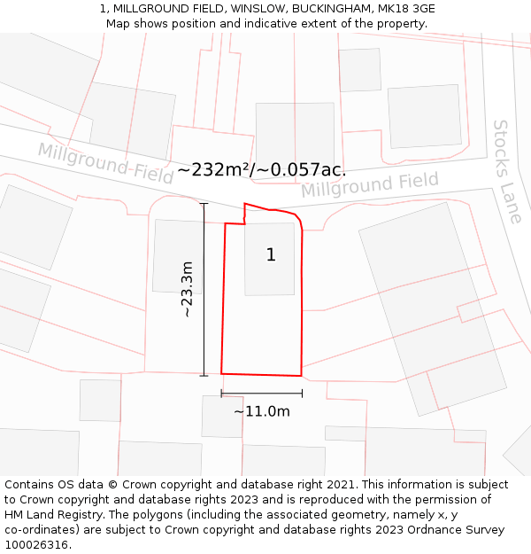 1, MILLGROUND FIELD, WINSLOW, BUCKINGHAM, MK18 3GE: Plot and title map