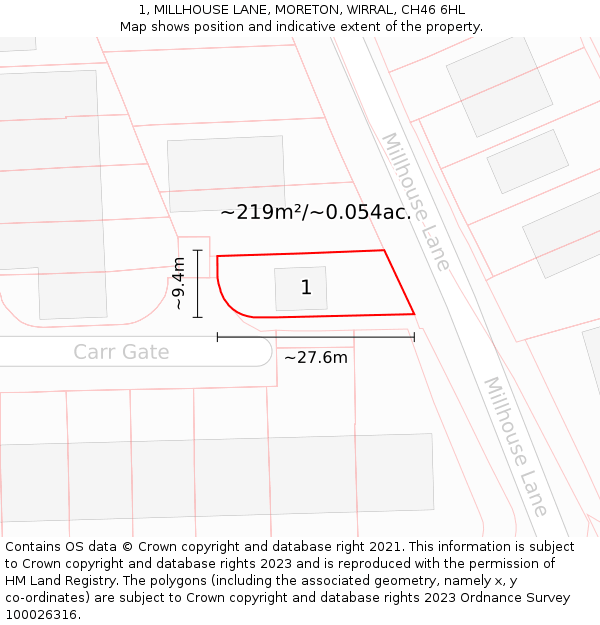 1, MILLHOUSE LANE, MORETON, WIRRAL, CH46 6HL: Plot and title map
