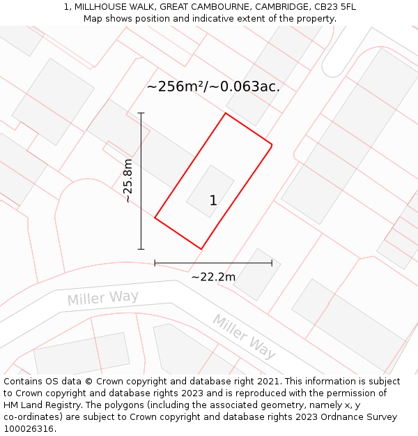 1, MILLHOUSE WALK, GREAT CAMBOURNE, CAMBRIDGE, CB23 5FL: Plot and title map