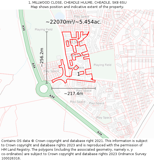 1, MILLWOOD CLOSE, CHEADLE HULME, CHEADLE, SK8 6SU: Plot and title map