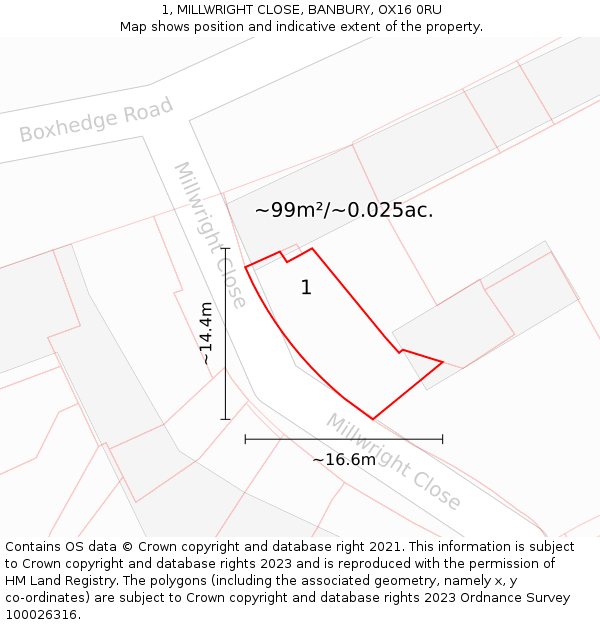 1, MILLWRIGHT CLOSE, BANBURY, OX16 0RU: Plot and title map