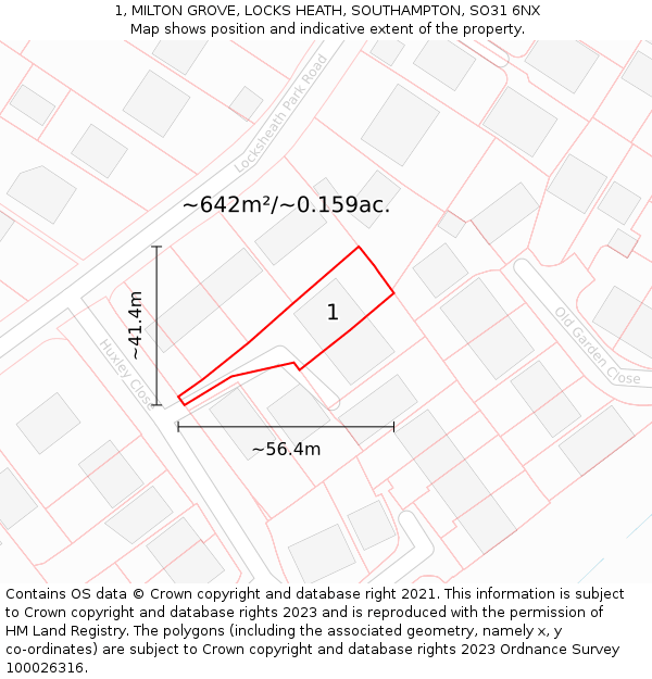 1, MILTON GROVE, LOCKS HEATH, SOUTHAMPTON, SO31 6NX: Plot and title map