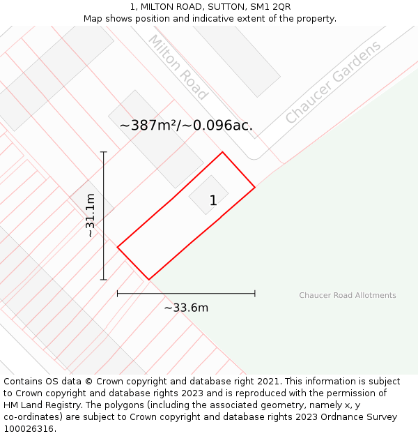 1, MILTON ROAD, SUTTON, SM1 2QR: Plot and title map