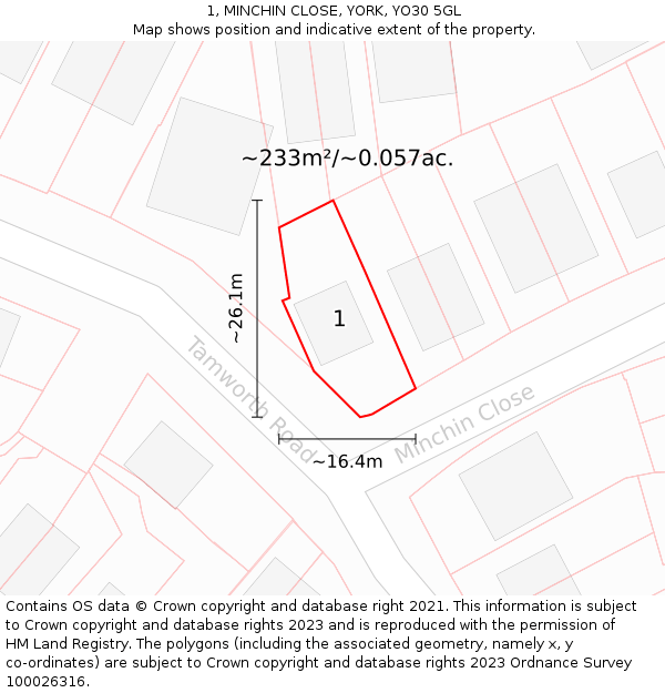 1, MINCHIN CLOSE, YORK, YO30 5GL: Plot and title map