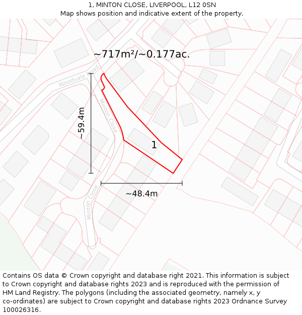 1, MINTON CLOSE, LIVERPOOL, L12 0SN: Plot and title map